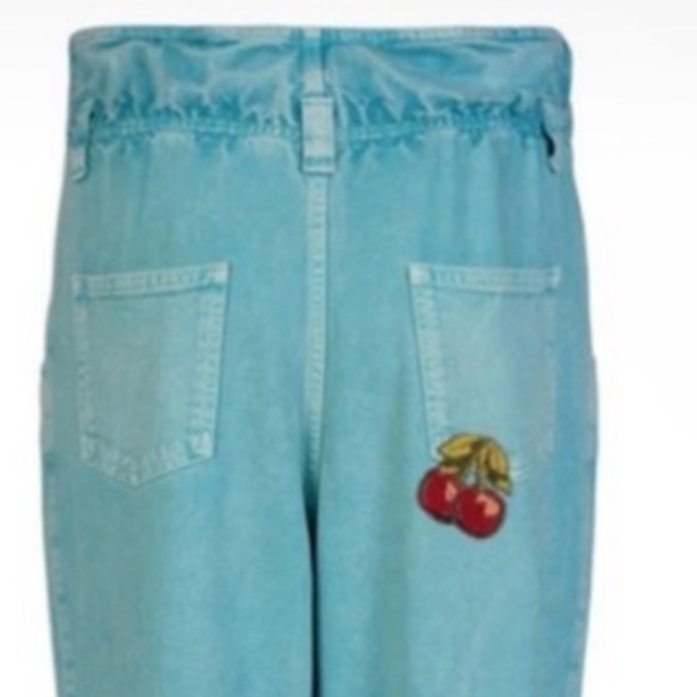 Authentic Gucci Blue paper bag waist cherry appliqué jeans 27 - Picture 3 of 12